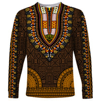 African Dashiki Long Sleeve Shirt With Tapa Pattern - Gold - Wonder Print Shop