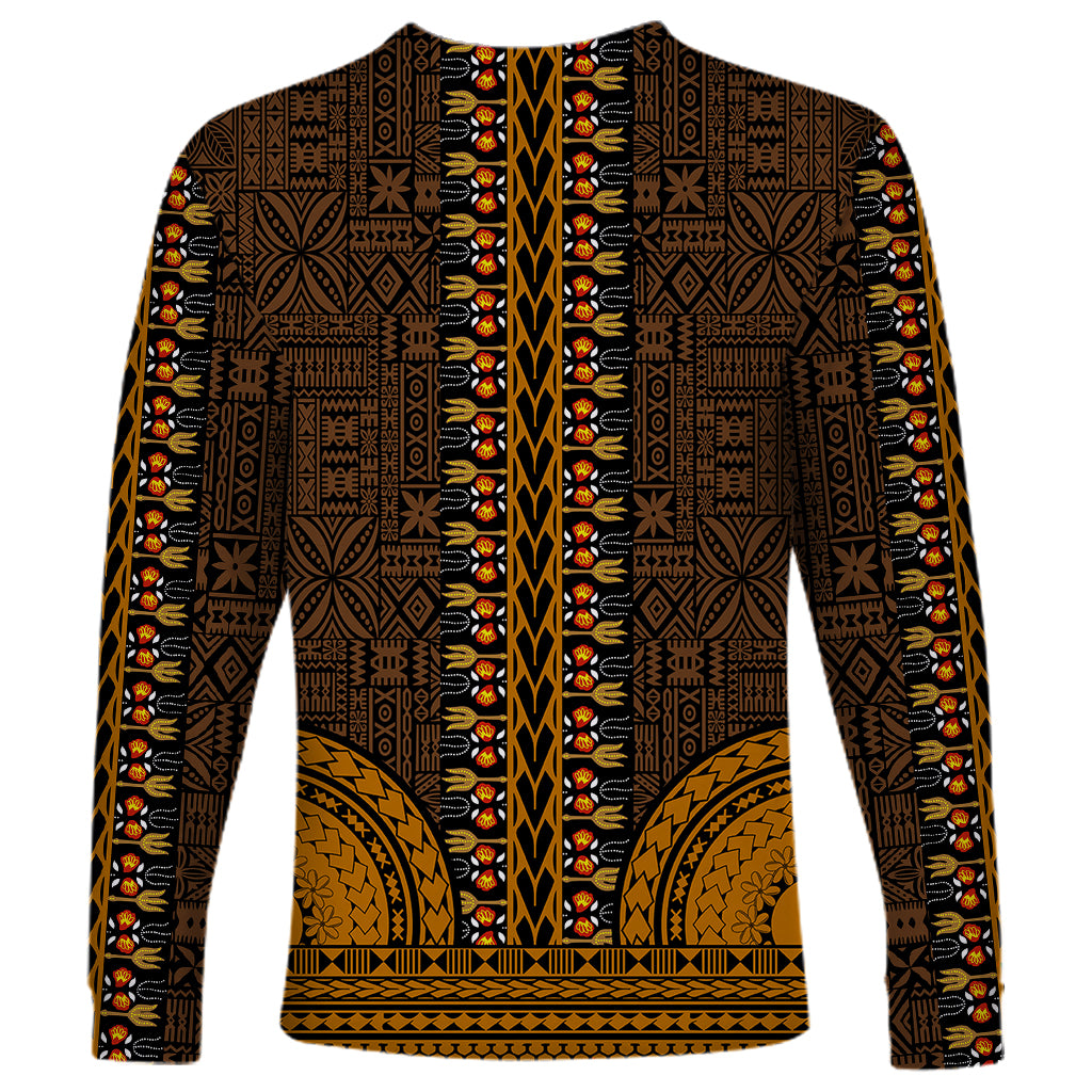 African Dashiki Long Sleeve Shirt With Tapa Pattern - Gold - Wonder Print Shop