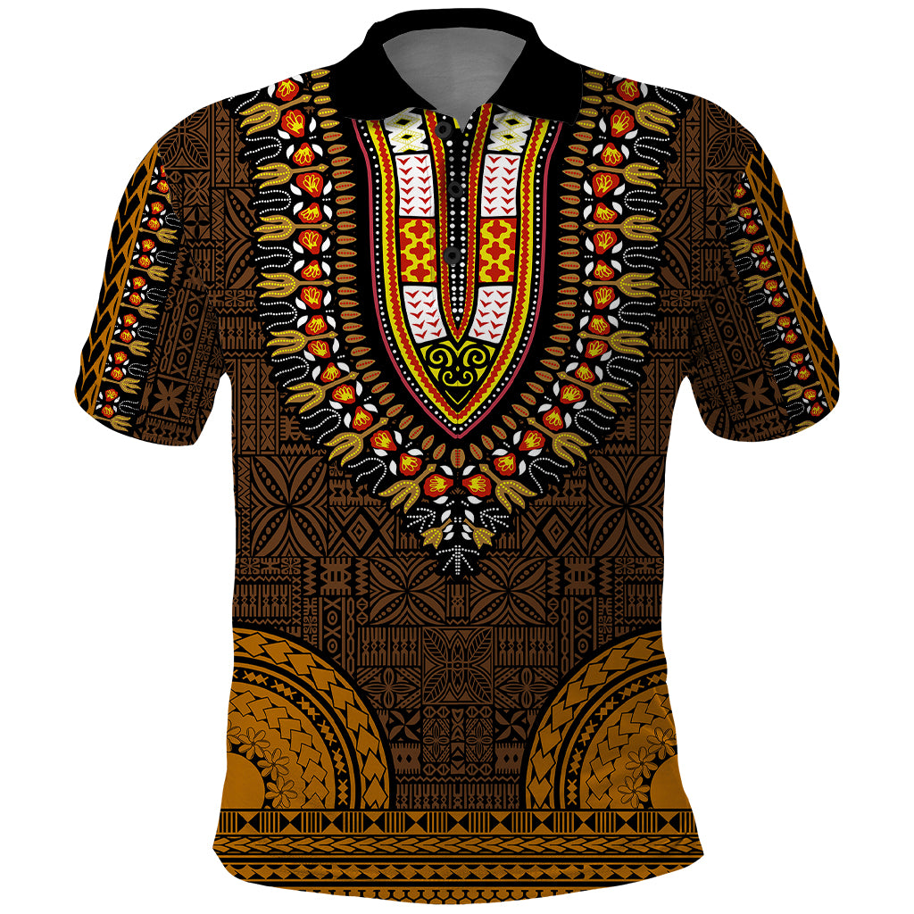 African Dashiki Polo Shirt With Tapa Pattern - Gold - Wonder Print Shop