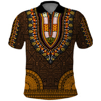 African Dashiki Polo Shirt With Tapa Pattern - Gold - Wonder Print Shop