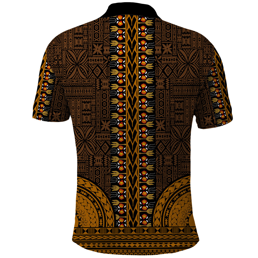 African Dashiki Polo Shirt With Tapa Pattern - Gold - Wonder Print Shop