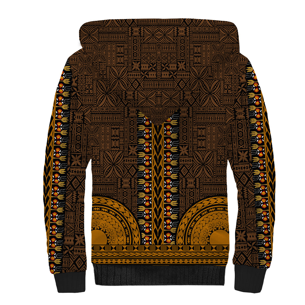 African Dashiki Sherpa Hoodie With Tapa Pattern - Gold - Wonder Print Shop