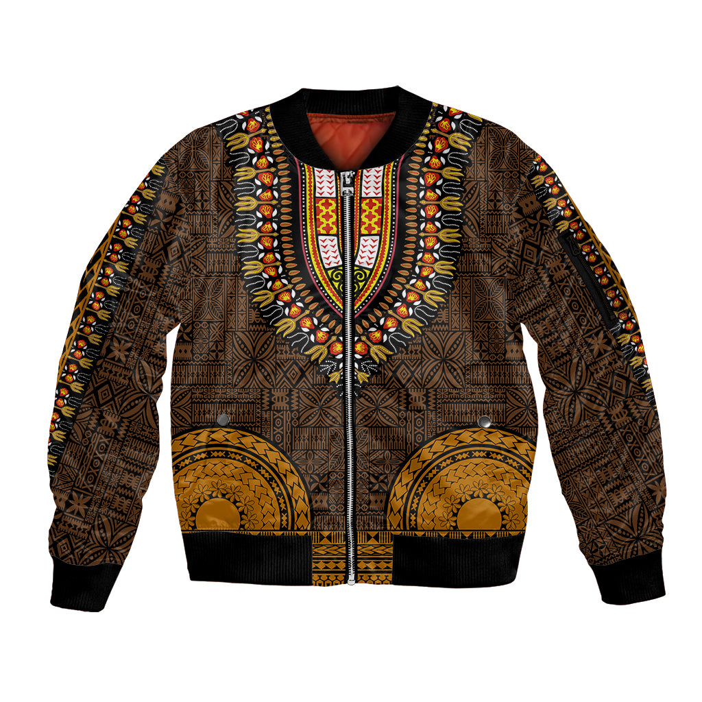 African Dashiki Sleeve Zip Bomber Jacket With Tapa Pattern - Gold - Wonder Print Shop