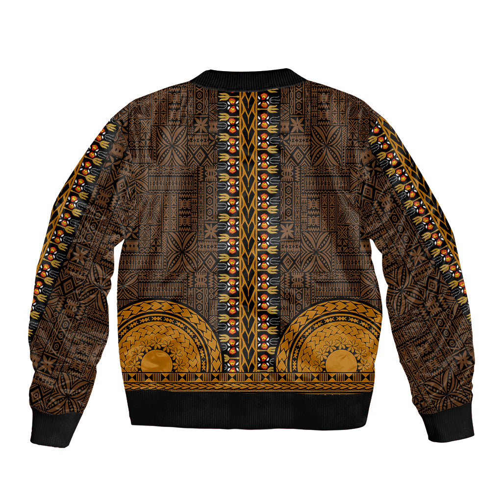 African Dashiki Sleeve Zip Bomber Jacket With Tapa Pattern - Gold - Wonder Print Shop
