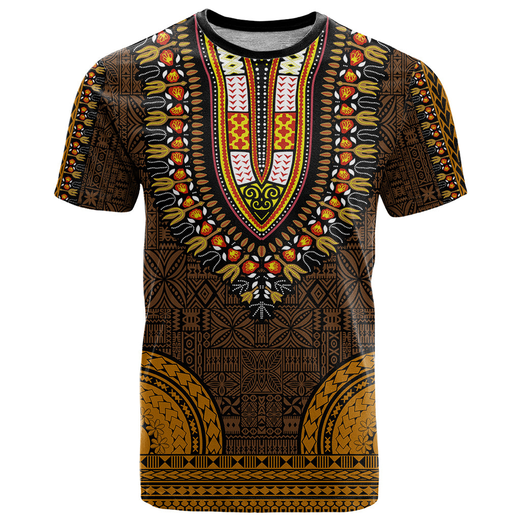 African Dashiki T Shirt With Tapa Pattern - Gold - Wonder Print Shop