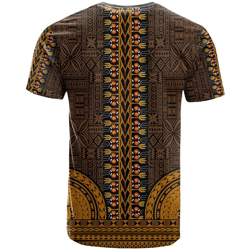 African Dashiki T Shirt With Tapa Pattern - Gold - Wonder Print Shop