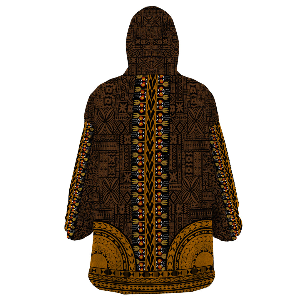 African Dashiki Wearable Blanket Hoodie With Tapa Pattern - Gold - Wonder Print Shop