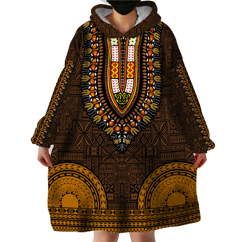 African Dashiki Wearable Blanket Hoodie With Tapa Pattern - Gold - Wonder Print Shop