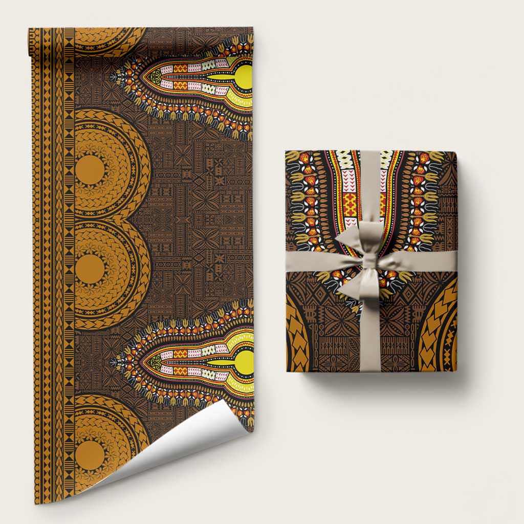Gold Dashiki and Tapa Pattern Wrapping Paper Africa and Polynesia Together Culture - Wonder Print Shop