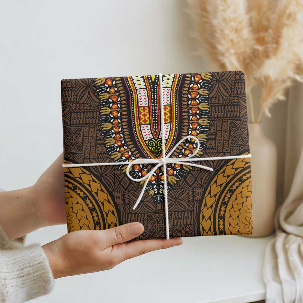 Gold Dashiki and Tapa Pattern Wrapping Paper Africa and Polynesia Together Culture - Wonder Print Shop