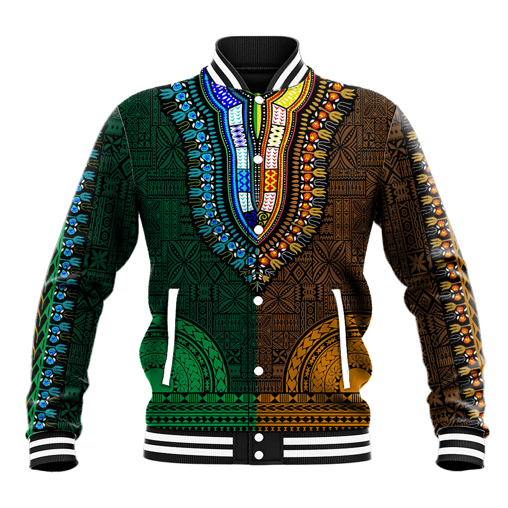 African Dashiki Baseball Jacket With Tapa Pattern - Half Green and Gold LT9 - Wonder Print Shop