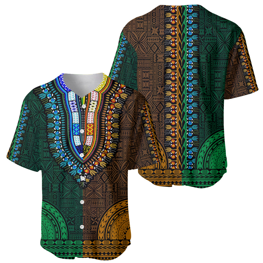 African Dashiki Baseball Jersey With Tapa Pattern - Half Green and Gold LT9 - Wonder Print Shop