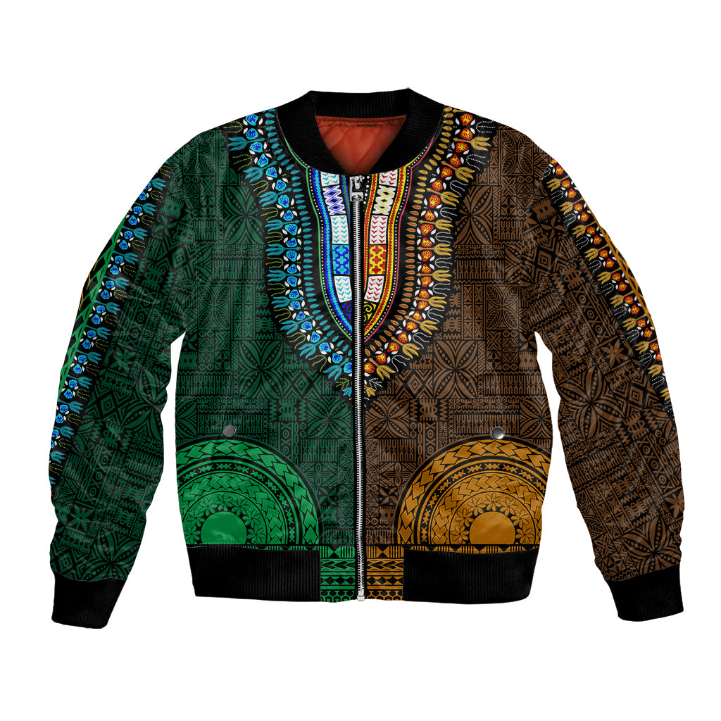 African Dashiki Bomber Jacket With Tapa Pattern - Half Green and Gold LT9 - Wonder Print Shop