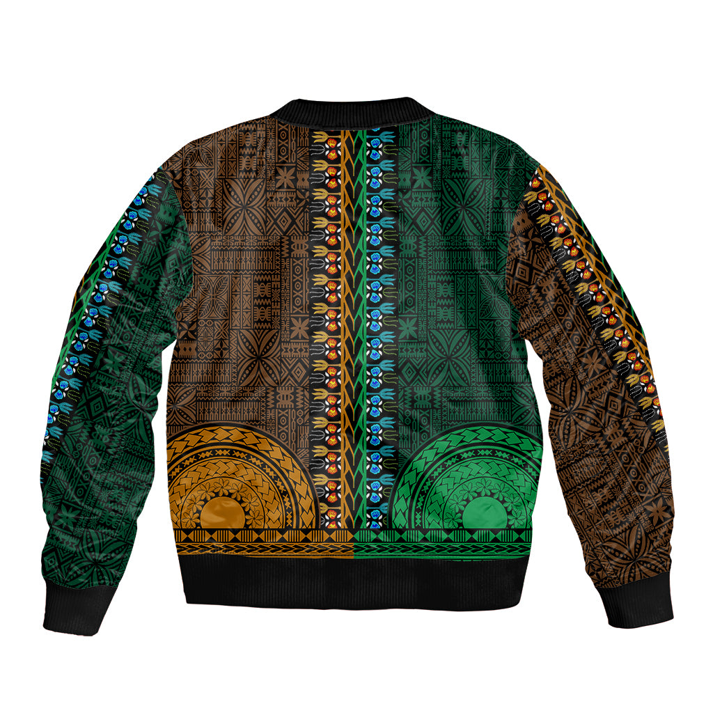 African Dashiki Bomber Jacket With Tapa Pattern - Half Green and Gold LT9 - Wonder Print Shop