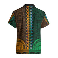 African Dashiki Hawaiian Shirt With Tapa Pattern - Half Green and Gold - Wonder Print Shop