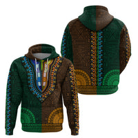 African Dashiki Hoodie With Tapa Pattern - Half Green and Gold - Wonder Print Shop