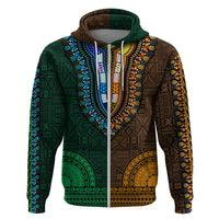 African Dashiki Hoodie With Tapa Pattern - Half Green and Gold - Wonder Print Shop