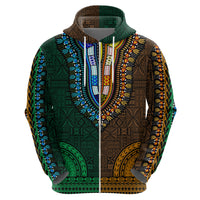African Dashiki Hoodie With Tapa Pattern - Half Green and Gold - Wonder Print Shop