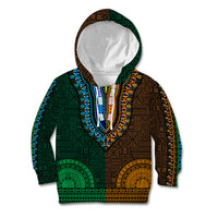 African Dashiki Kid Hoodie With Tapa Pattern - Half Green and Gold - Wonder Print Shop
