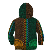 African Dashiki Kid Hoodie With Tapa Pattern - Half Green and Gold - Wonder Print Shop