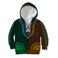 African Dashiki Kid Hoodie With Tapa Pattern - Half Green and Gold - Wonder Print Shop