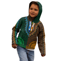 African Dashiki Kid Hoodie With Tapa Pattern - Half Green and Gold - Wonder Print Shop