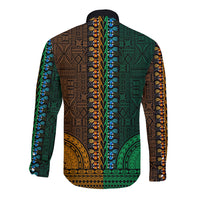 African Dashiki Long Sleeve Button Shirt With Tapa Pattern - Half Green and Gold - Wonder Print Shop