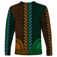 African Dashiki Long Sleeve Shirt With Tapa Pattern - Half Green and Gold - Wonder Print Shop