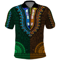 African Dashiki Polo Shirt With Tapa Pattern - Half Green and Gold - Wonder Print Shop