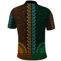 African Dashiki Polo Shirt With Tapa Pattern - Half Green and Gold - Wonder Print Shop