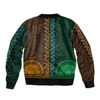 African Dashiki Sleeve Zip Bomber Jacket With Tapa Pattern - Half Green and Gold - Wonder Print Shop
