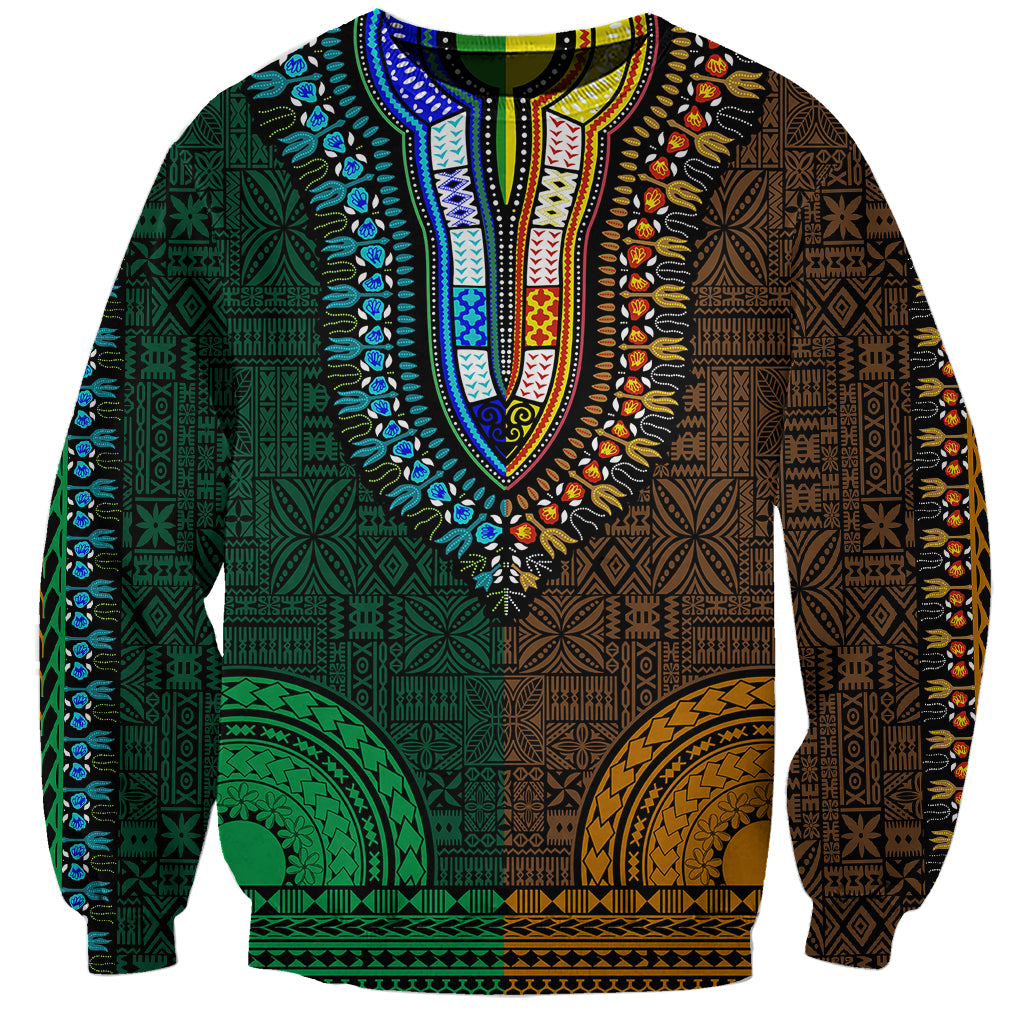 African Dashiki Sweatshirt With Tapa Pattern - Half Green and Gold - Wonder Print Shop