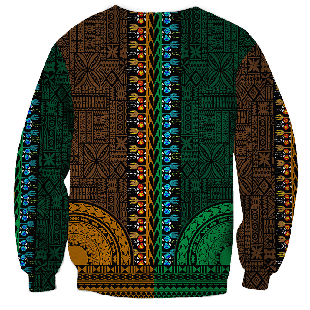 African Dashiki Sweatshirt With Tapa Pattern - Half Green and Gold - Wonder Print Shop
