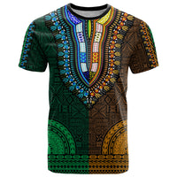African Dashiki T Shirt With Tapa Pattern - Half Green and Gold - Wonder Print Shop