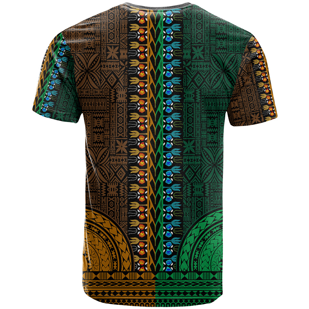 African Dashiki T Shirt With Tapa Pattern - Half Green and Gold - Wonder Print Shop