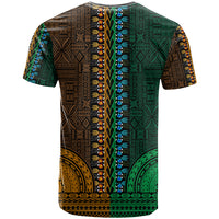 African Dashiki T Shirt With Tapa Pattern - Half Green and Gold - Wonder Print Shop