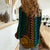 African Dashiki Women Casual Shirt With Tapa Pattern - Half Green and Gold - Wonder Print Shop