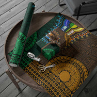 Green-gold Dashiki and Tapa Pattern Wrapping Paper Africa and Polynesia Together Culture - Wonder Print Shop