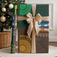Green-gold Dashiki and Tapa Pattern Wrapping Paper Africa and Polynesia Together Culture - Wonder Print Shop