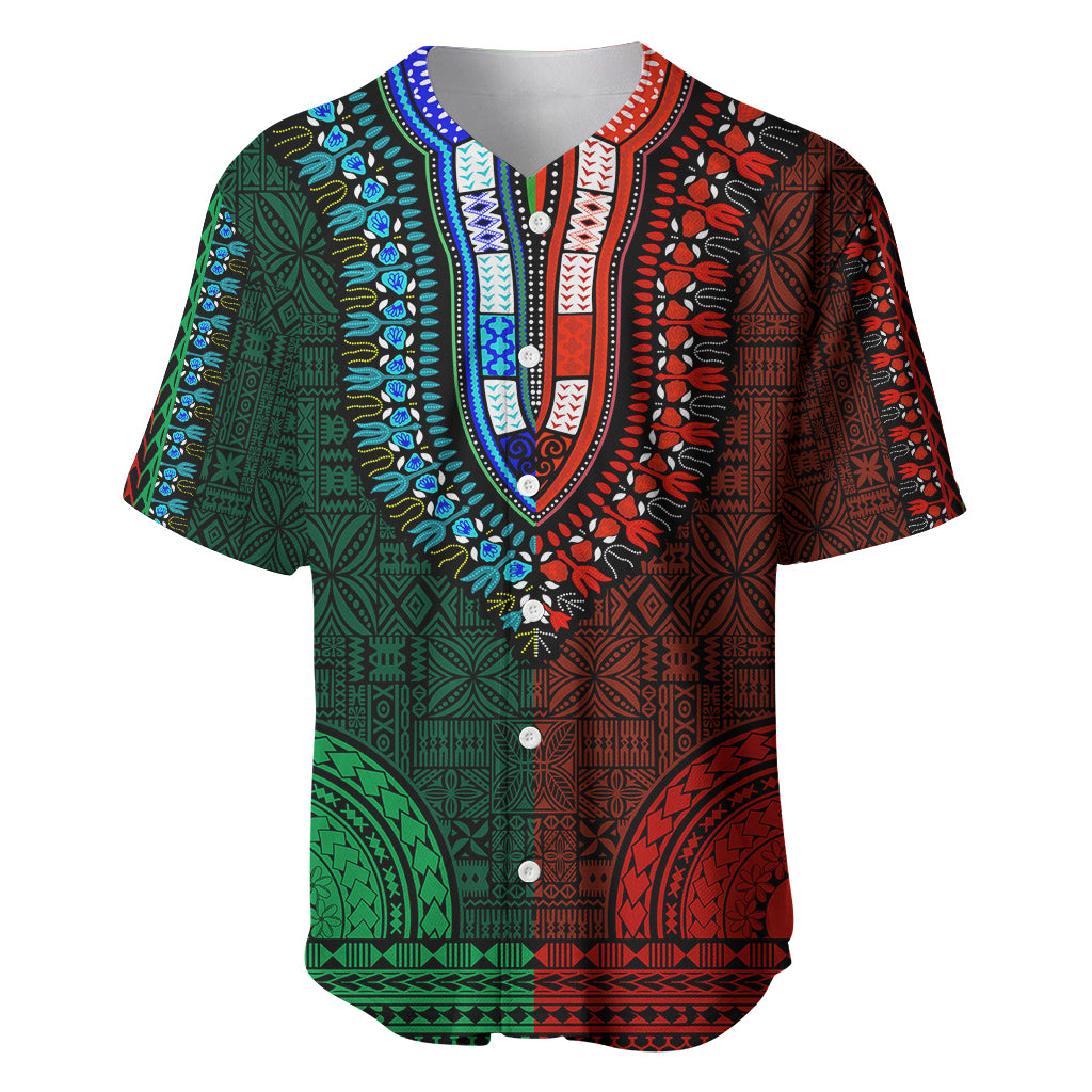 African Dashiki Baseball Jersey With Tapa Pattern - Half Green and Red LT9 - Wonder Print Shop