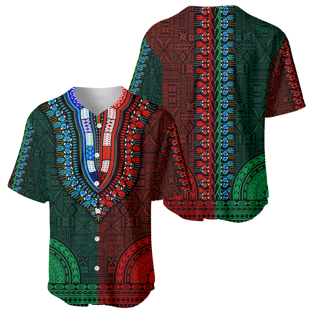 African Dashiki Baseball Jersey With Tapa Pattern - Half Green and Red LT9 - Wonder Print Shop