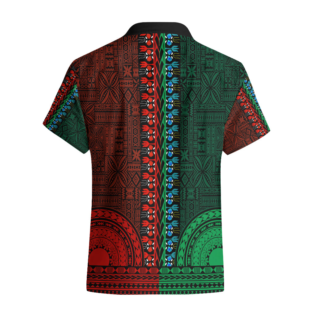 African Dashiki Hawaiian Shirt With Tapa Pattern - Half Green and Red - Wonder Print Shop