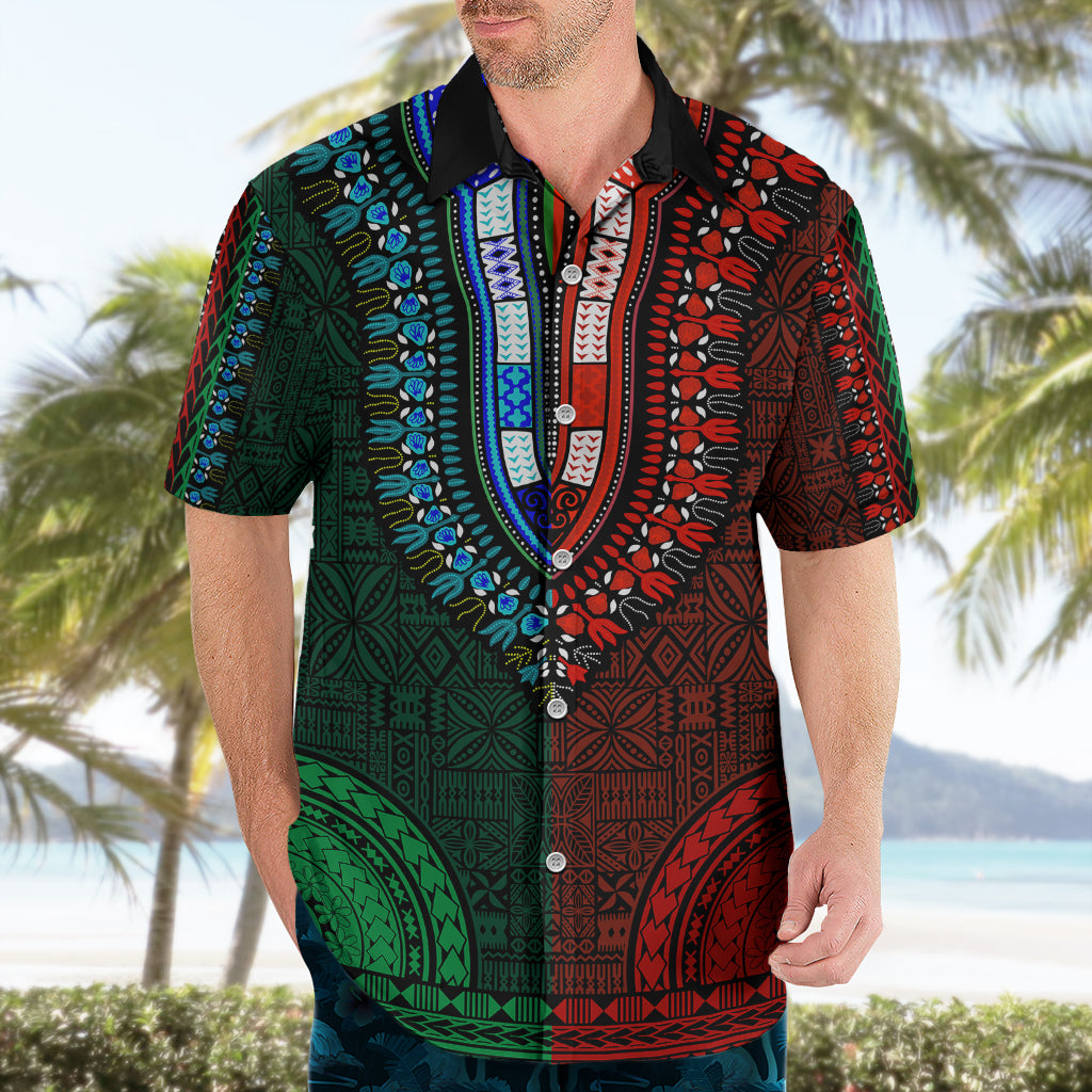 African Dashiki Hawaiian Shirt With Tapa Pattern - Half Green and Red - Wonder Print Shop