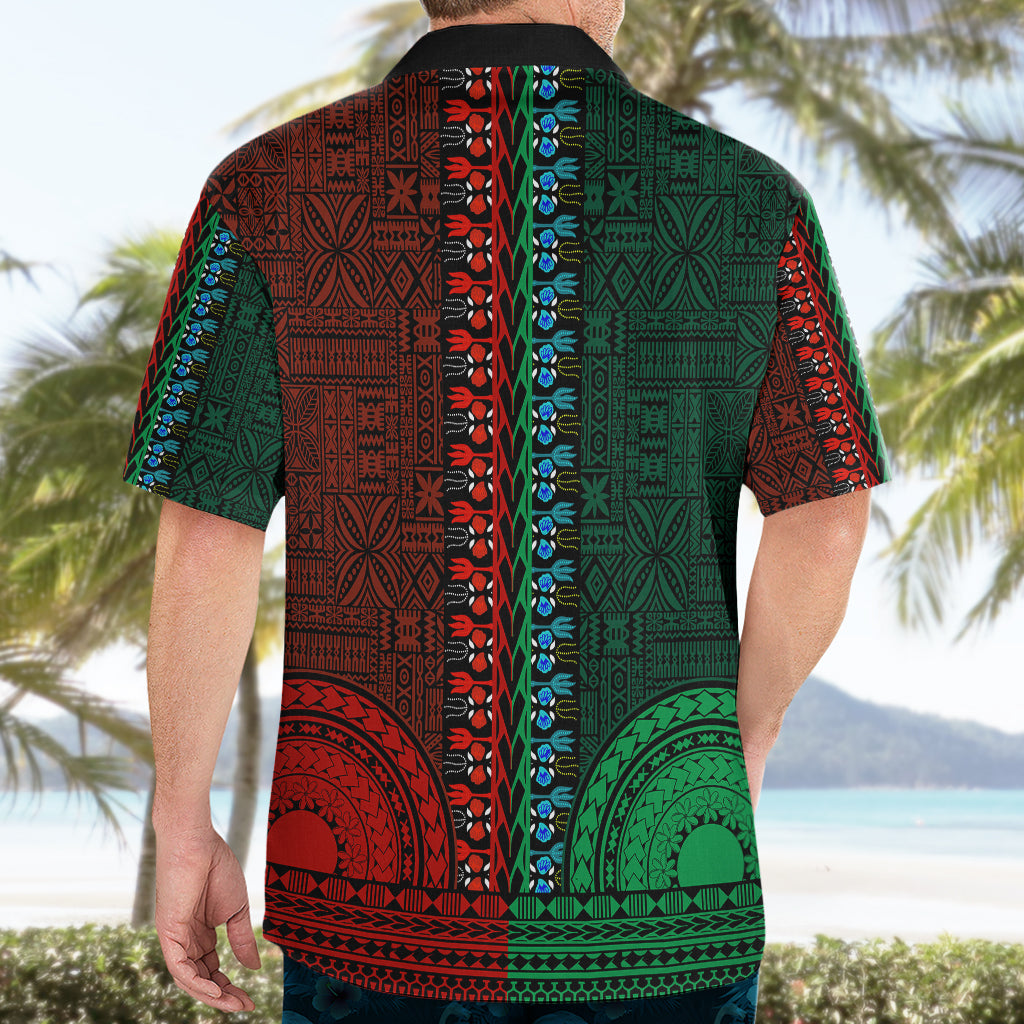 African Dashiki Hawaiian Shirt With Tapa Pattern - Half Green and Red - Wonder Print Shop