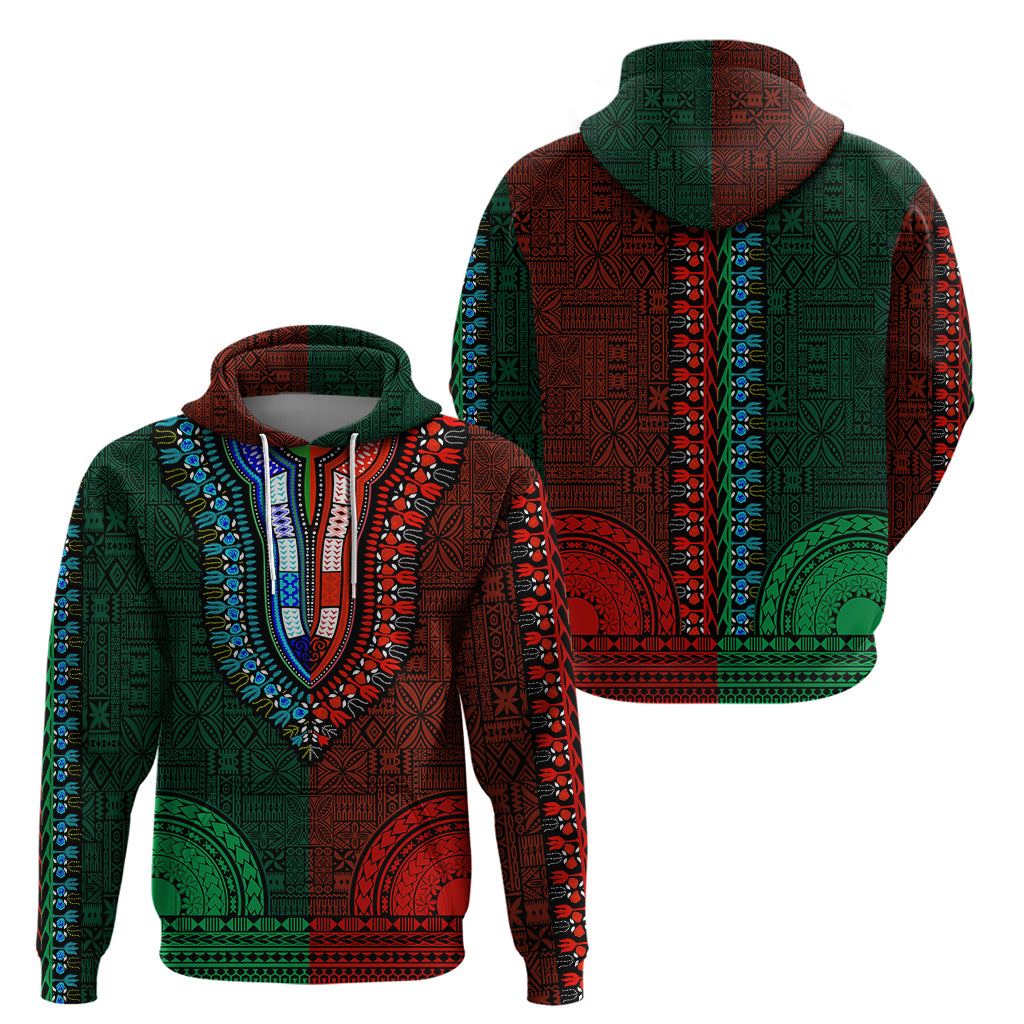 African Dashiki Hoodie With Tapa Pattern - Half Green and Red - Wonder Print Shop