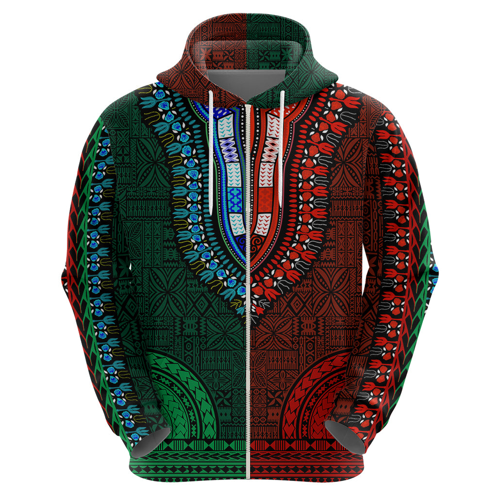 African Dashiki Hoodie With Tapa Pattern - Half Green and Red - Wonder Print Shop