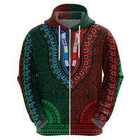 African Dashiki Hoodie With Tapa Pattern - Half Green and Red - Wonder Print Shop