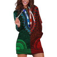 African Dashiki Hoodie Dress With Tapa Pattern - Half Green and Red - Wonder Print Shop