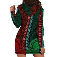 African Dashiki Hoodie Dress With Tapa Pattern - Half Green and Red - Wonder Print Shop