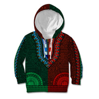 African Dashiki Kid Hoodie With Tapa Pattern - Half Green and Red - Wonder Print Shop